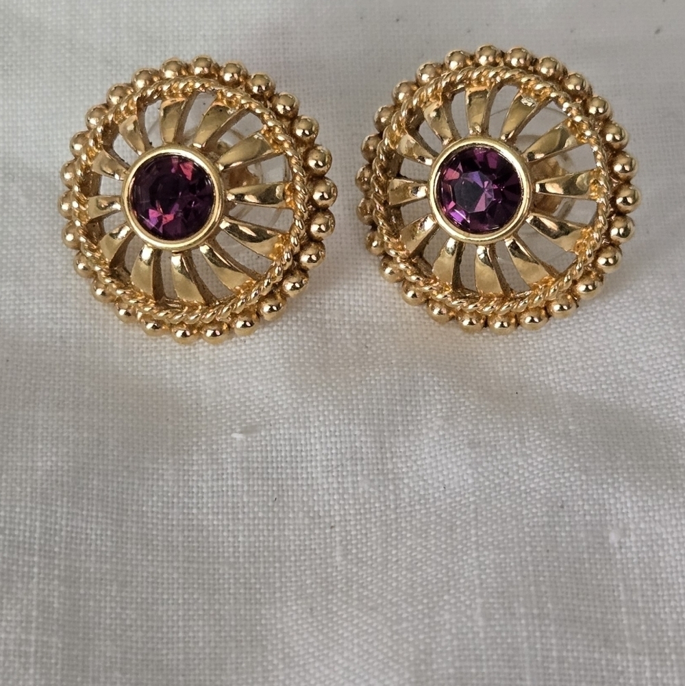 Swarovski Purple Gold Tone  Earrings - Picture 8 of 9